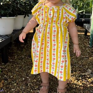 Hanna Andersson Yellow and White Striped Tulip Baby Dress and Matching Bloomers